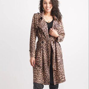 Faux Suede Animal Print Trench Coat